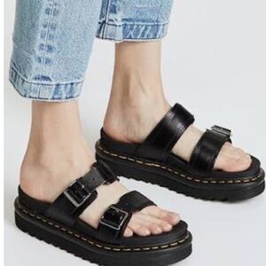 Doc Marten Myles Slide On Sandal Black Leather Sandals with Buckle
